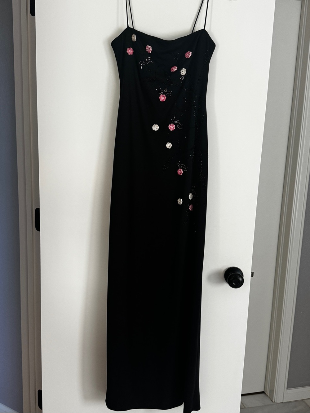 JS Boutique Black Maxi Slip Dress with Pink & White Floral Accents